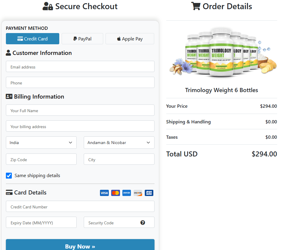trimology weight checkout